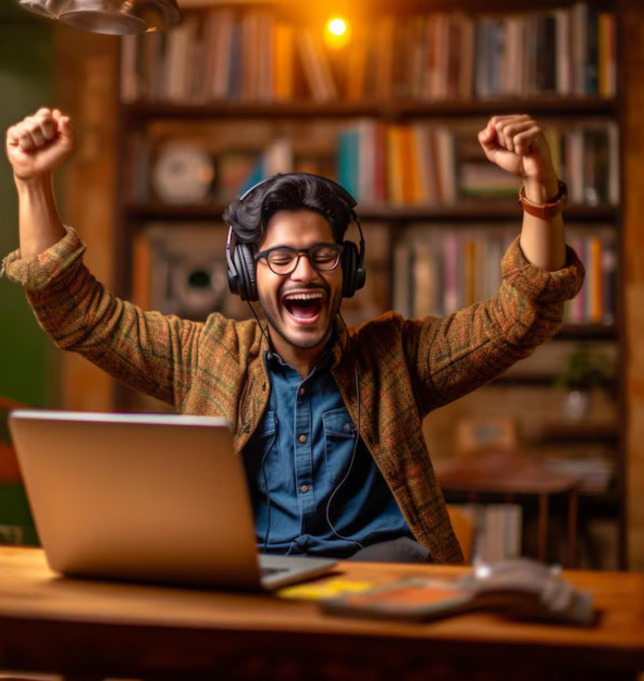 A student celebrating a learning breakthrough